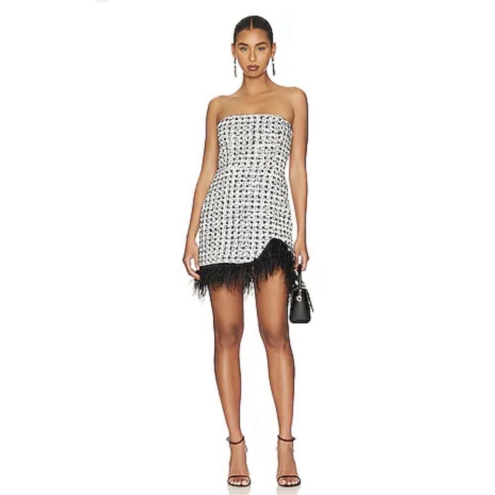 Amanda UprichardāJazz Strapless Tweed Feather Mini Dress XS 2 4